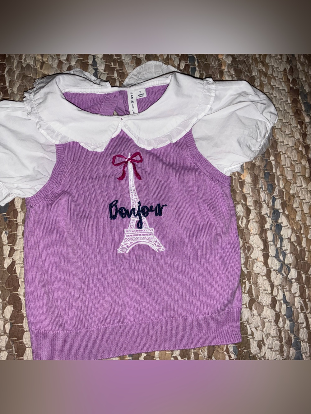 Janie and Jack Purple Knit Top with White Ruffle Collar